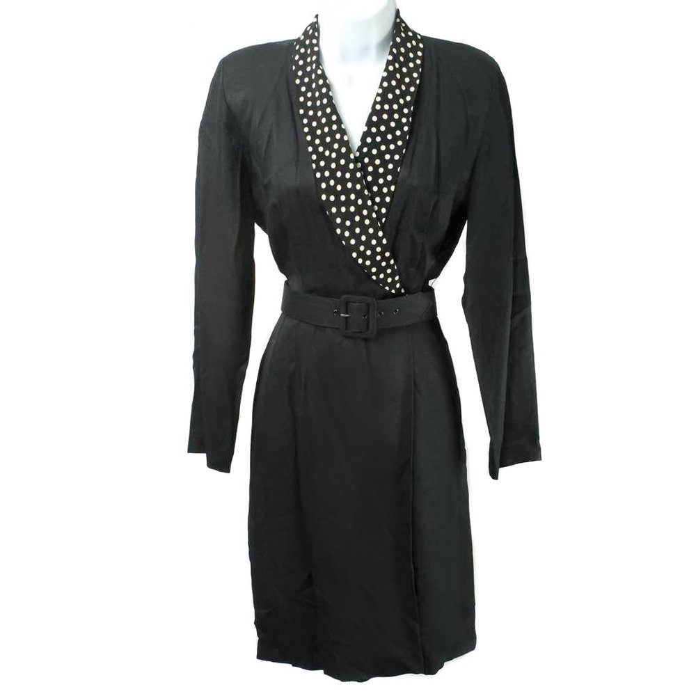 CAROL ANDERSON Vintage Black Polka Dot Collar Belted Blazer Dress Size 6 Petite